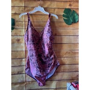 Speedo Coral Red Pink Animal Print one piece size 18